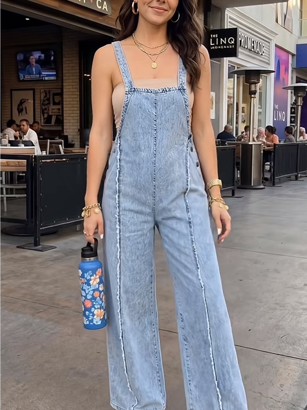 Light Blue Wide-Leg Denim Overalls for Women